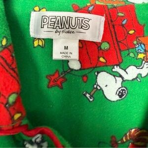Peanuts By Schultz,Short Rob Or Long PJ Top,Green Flannel Snoopy, Xmas-M